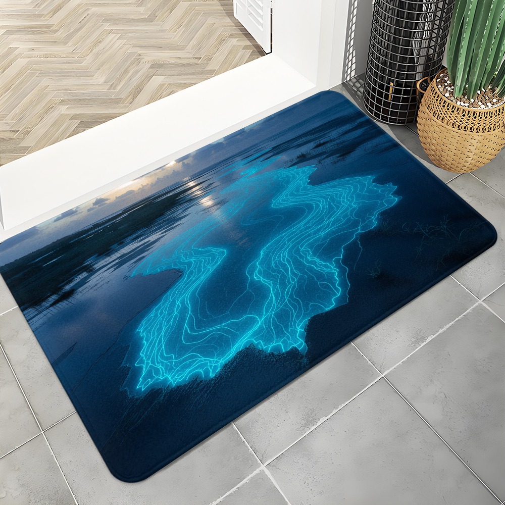 Office Print Tech - Abstract Topo Doormat Neon Blue Contour