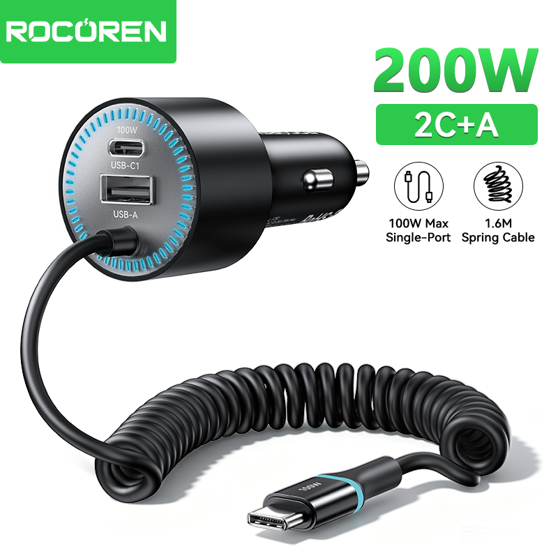 Rocoren 200W Car Charger Fast  - огляд і ціна Cable Lock Laptop