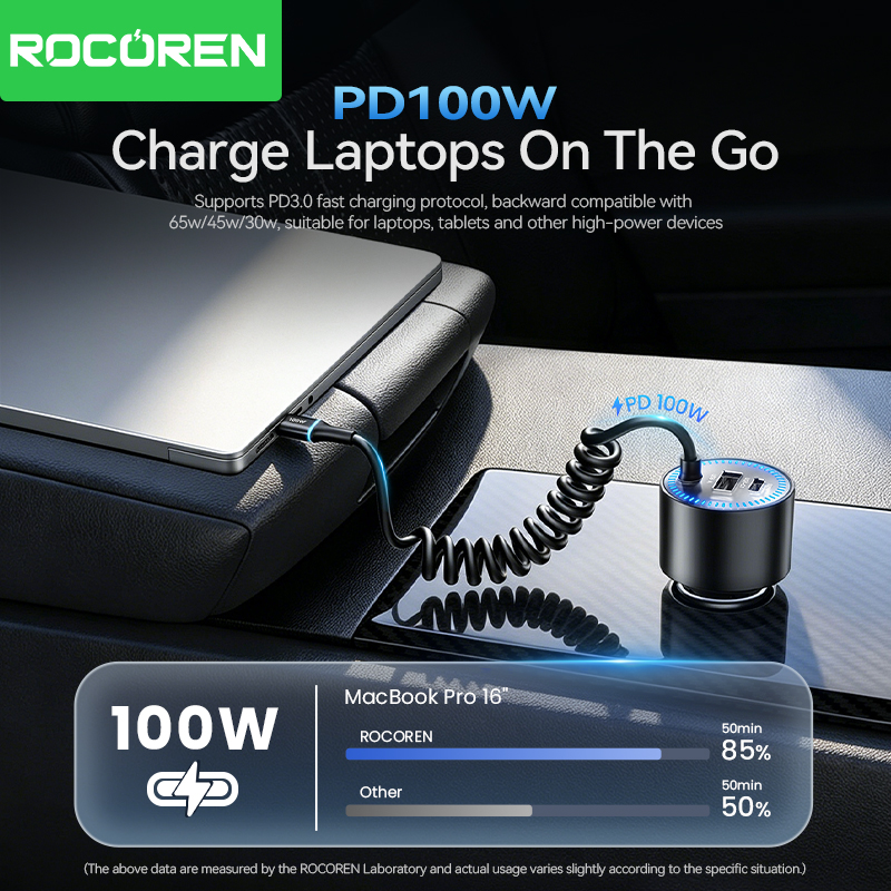 Rocoren 200W Car Charger Fast  - огляд і ціна Cable Lock Laptop