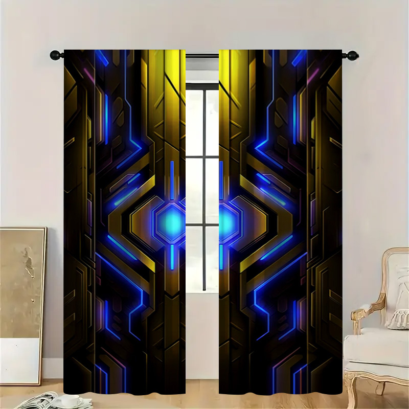 2pcs Geometric Tech Curtains w - огляд і ціна Office Print Tech