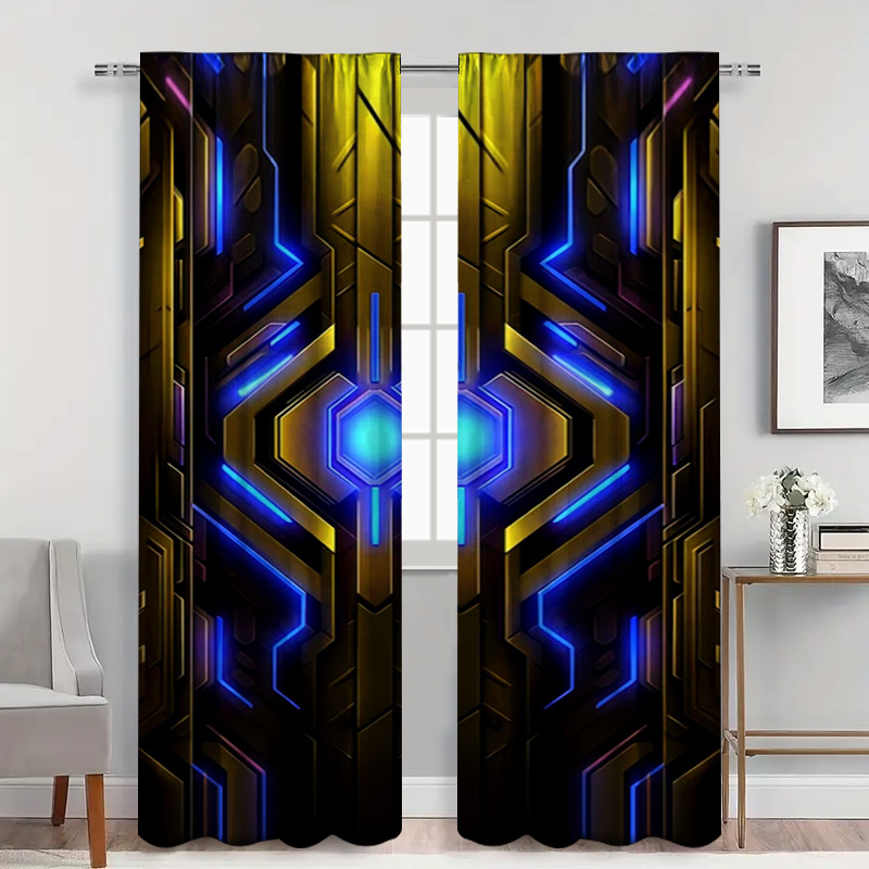 2pcs Geometric Tech Curtains w - огляд і ціна Office Print Tech