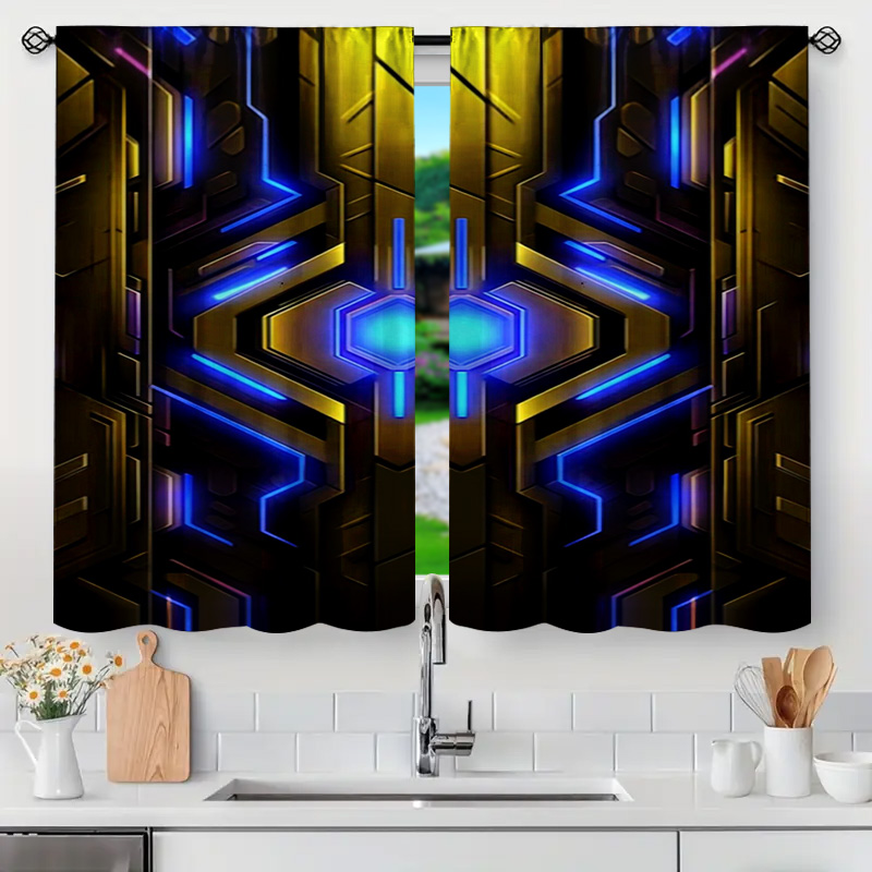 2pcs Geometric Tech Curtains w - огляд і ціна Office Print Tech