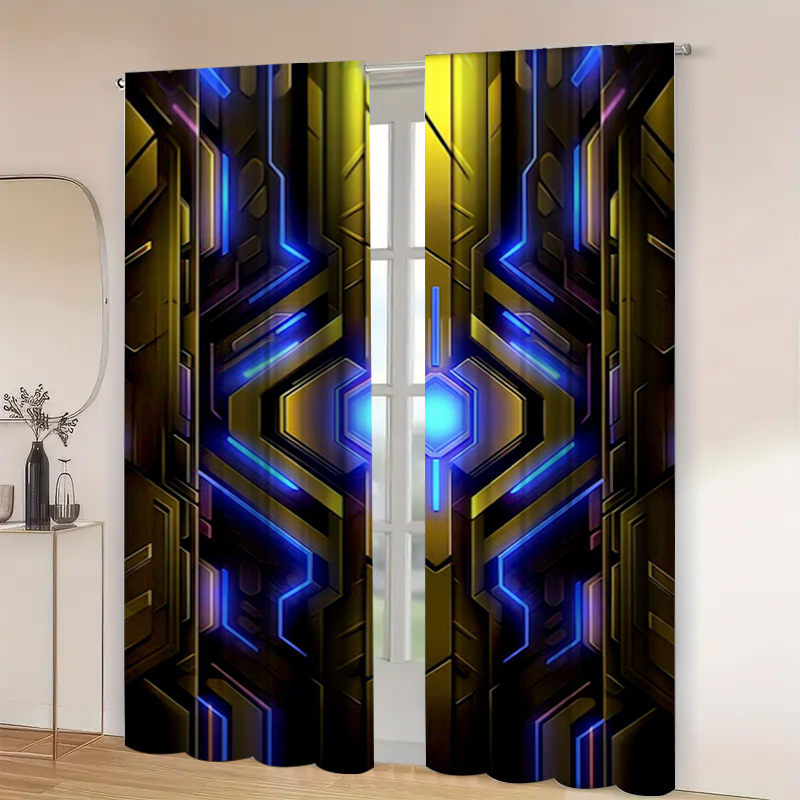 2pcs Geometric Tech Curtains w - огляд і ціна Office Print Tech